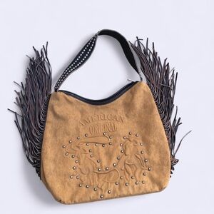 Raviani Brown Fringe Studded Bling Western Hobo Shoulder Bag Purse Cowgirl Rodeo